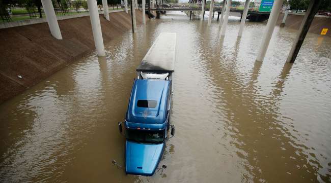 Truck submerged in Hurricane Harvey floodwaters