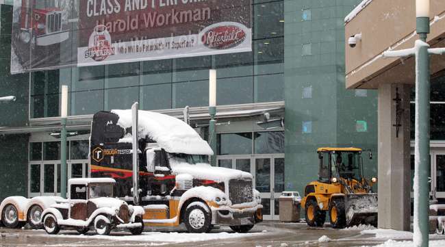 Snow-covered trucks