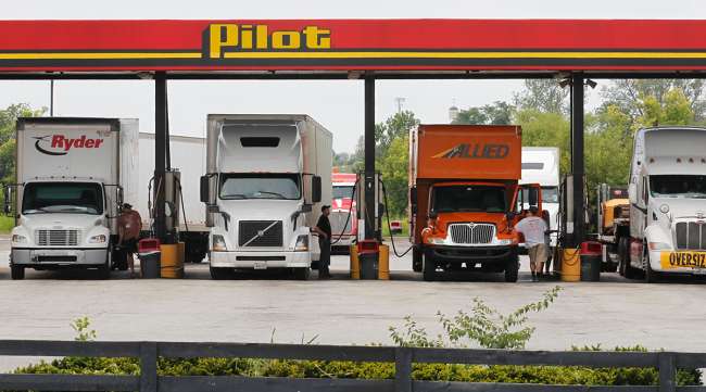 Trucks fuel up at a Pilot Flying J