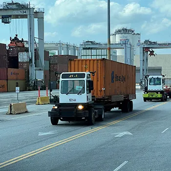 Container being transported at Port of Savannah
