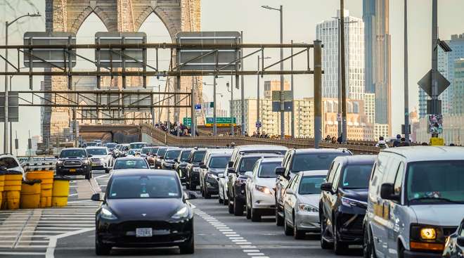 Traffic entering lower Manhattan